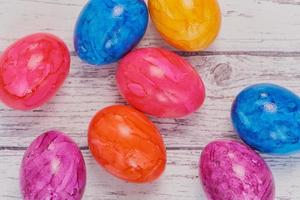 colored easter eggs on white background photo