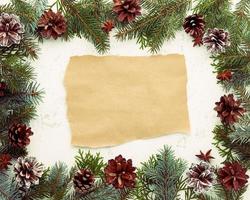 Christmas and Happy New Year white background with craft paper for text. Frame for recipe photo