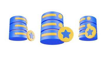 3d render database server icon with star icon isolated photo