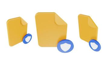 icono de seguridad de archivo de representación 3d con papel de archivo naranja y seguridad azul foto