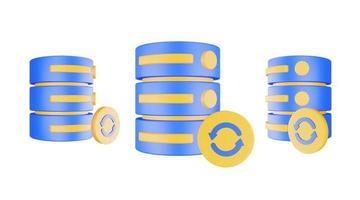 3d render database server icon with backup file icon isolated
