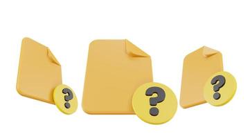 3d render file question mark icon with orange file paper and yellow question mark photo