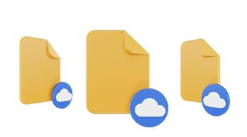 icono de nube de archivo de procesamiento 3d con papel de archivo naranja y nube azul foto