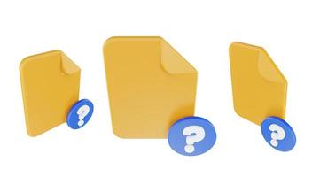 3d render file question mark icon with orange file paper and blue question mark photo