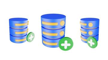 3d render database server icon with plus icon isolated photo