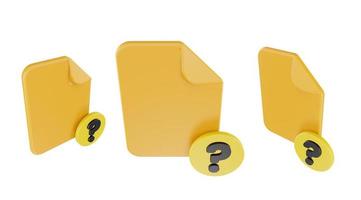 3d render file question mark icon with orange file paper and yellow question mark photo