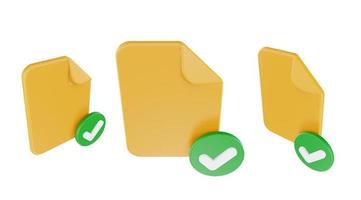 icono de verificación verde de archivo de procesamiento 3d con papel de archivo naranja y verificación verde foto
