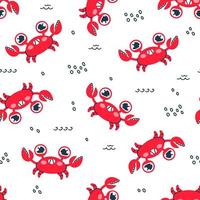 Seamless pattern with cute red crabs. Vector background for kids in doodle style. Print for clothing, textiles