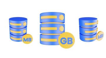 3d render database server icon with gigabyte icon isolated