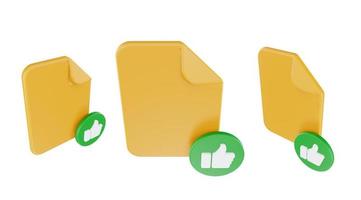 3d render file like icon with orange file paper and green like photo