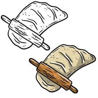 Rolling pin and dough. vector