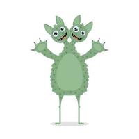 Cute funny green monster with two heads. vector