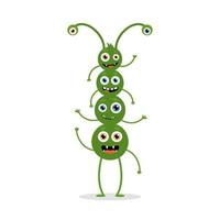 Cute funny green monster with four heads. vector