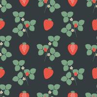 Seamless pattern with strawberries, leaves and flowers. Perfect for textiles, wrapping paper. vector