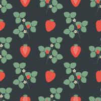 Seamless pattern with strawberries, leaves and flowers. Perfect for textiles, wrapping paper. vector