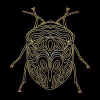 A golden beetle in a linear style. Linear vector illustration