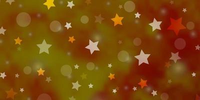 Dark Yellow vector backdrop with circles, stars.