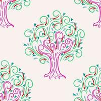 Abstract seamless pattern with cartoon curly apple tree, background. vector