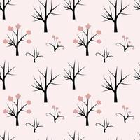 Forest seamless pattern. Background with bare tree, blooming tree, branches. vector