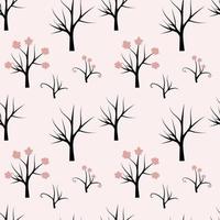 Forest seamless pattern. Background with bare tree, blooming tree, branches. vector