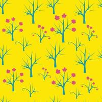 Forest seamless pattern. Background with bare tree, blooming tree, branches. vector