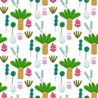 Cute forest seamless pattern with cartoon summer trees in flat style. Woodland background. vector