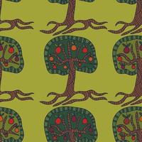 Forest doodle seamless pattern. Background with fantasy apple tree. Endless floral pattern for wrapping paper, textile design, greeting cards, graphic design. vector