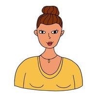 Cute cartoon hand drawn doodle woman portrait, avatar. vector