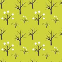 Forest seamless pattern. Background with bare tree, blooming tree, branches. vector