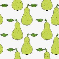 Doodle green pear with leaf seamless pattern. Fruit  background. vector