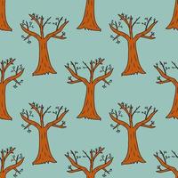 Cartoon bare winter tree in doodle style seamless pattern. Winter forest background. vector