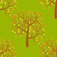 Cartoon summer forest background. Woodland seamless pattern with trees. vector