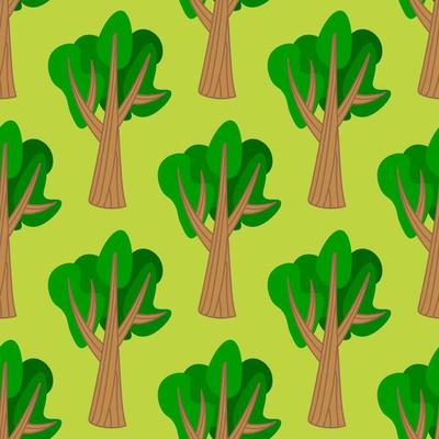 Cute forest seamless pattern with cartoon summer trees in flat style. Woodland background.