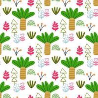 Cute forest seamless pattern with cartoon summer trees in flat style. Woodland background. vector