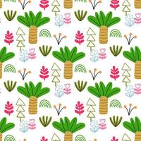 Cute forest seamless pattern with cartoon summer trees in flat style. Woodland background. vector