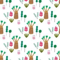Cute forest seamless pattern with cartoon summer trees in flat style. Woodland background. vector