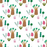 Cute forest seamless pattern with cartoon summer trees in flat style. Woodland background. vector