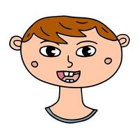 Happy cartoon doodle boy portrait isolated on white background. Cute little boy in hand drawn childlike style. vector