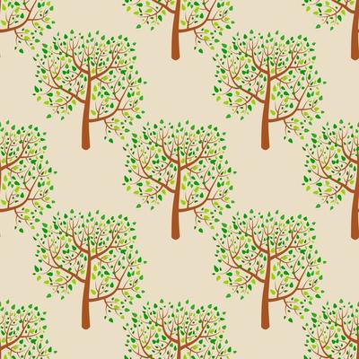 Cartoon summer forest background. Woodland seamless pattern with trees.