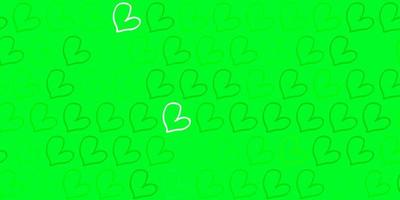 patrón de vector verde claro con corazones de colores.