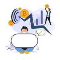 tendencia ascendente hacia el objetivo, oportunidad de comercio de concepto de cadena de bloques de bitcoin y dos hombres emocionantes para el comercio y la realización de inversiones para banner criptográfico para publicidad de presentación criptográfica vector