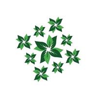 grupos de hojas verdes vectoriales planas y hojas verdes repetitivas en diseño aislado de rama y concepto de naturaleza. vector
