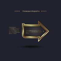 One Arrow Luxury of infographics steps design with modern Options in Golden Arrows banners on dark background vector