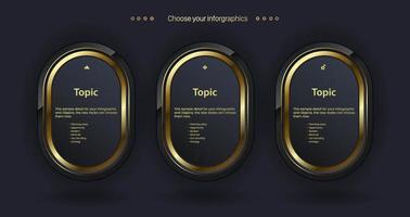 Two Golden circles Vector multipurpose Infographic template with Two elements options and Premium golden version on a dark background with 2 golden info chart template design