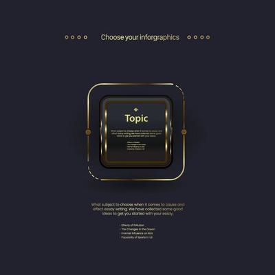 Modern dark Luxury Option buttons Infographic. A new style of rectangle process, a golden rectangle objects chart on dark background
