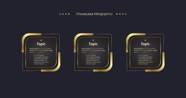 The best premuim icons and Luxury vector infographic Oject design in Golden Vector shapes on dark background used in finance work step workflow and  presentation elements design