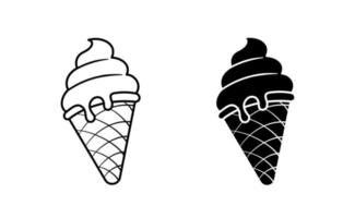 Ice cream waffle cone vector icon set. Line symbol