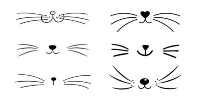 conjunto de nariz de corazón de gato plano vectorial. linda colección de iconos de silueta de cara de gato vector