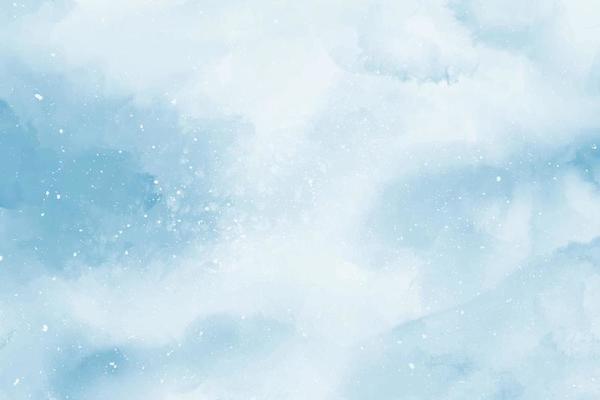 Abstract blue winter watercolor background. Sky pattern with snow