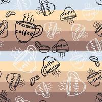 seamless vector endless pattern, coffee mugs on a sandy striped background.